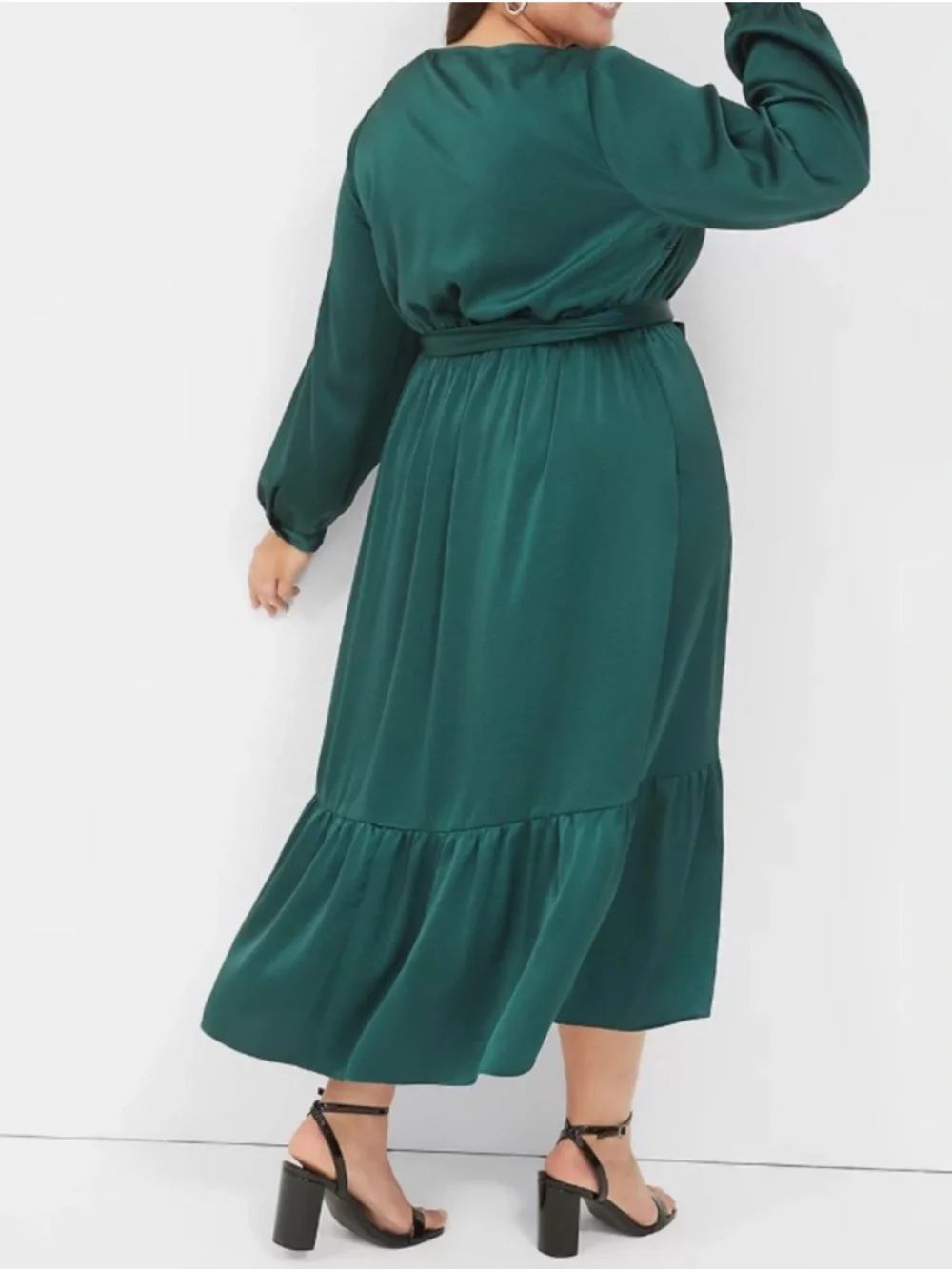 Lane Bryant V-Neck Long Sleeve Midi Dress with Tie Waist - Emerald Green sz 18